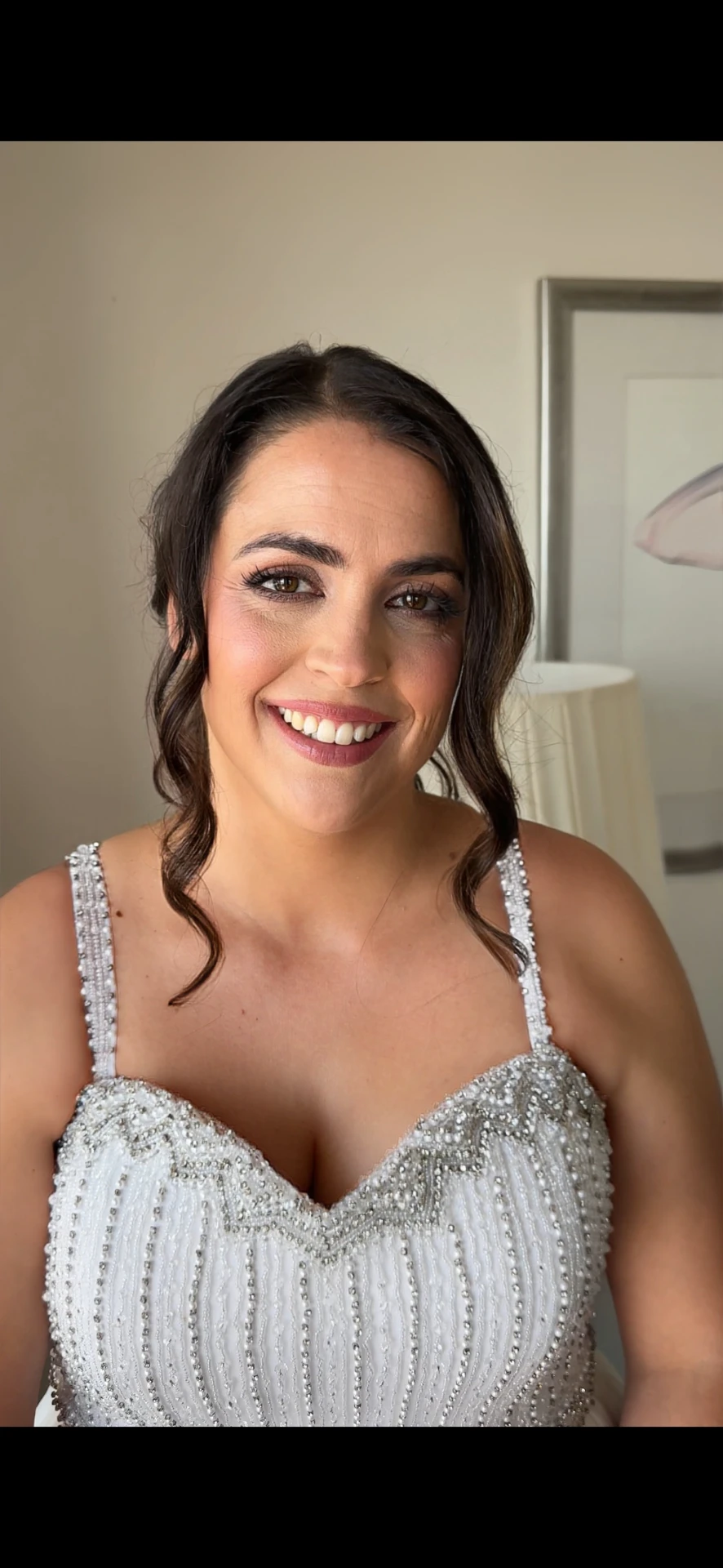 Bride in a beaded gown before her Wicklow country house wedding