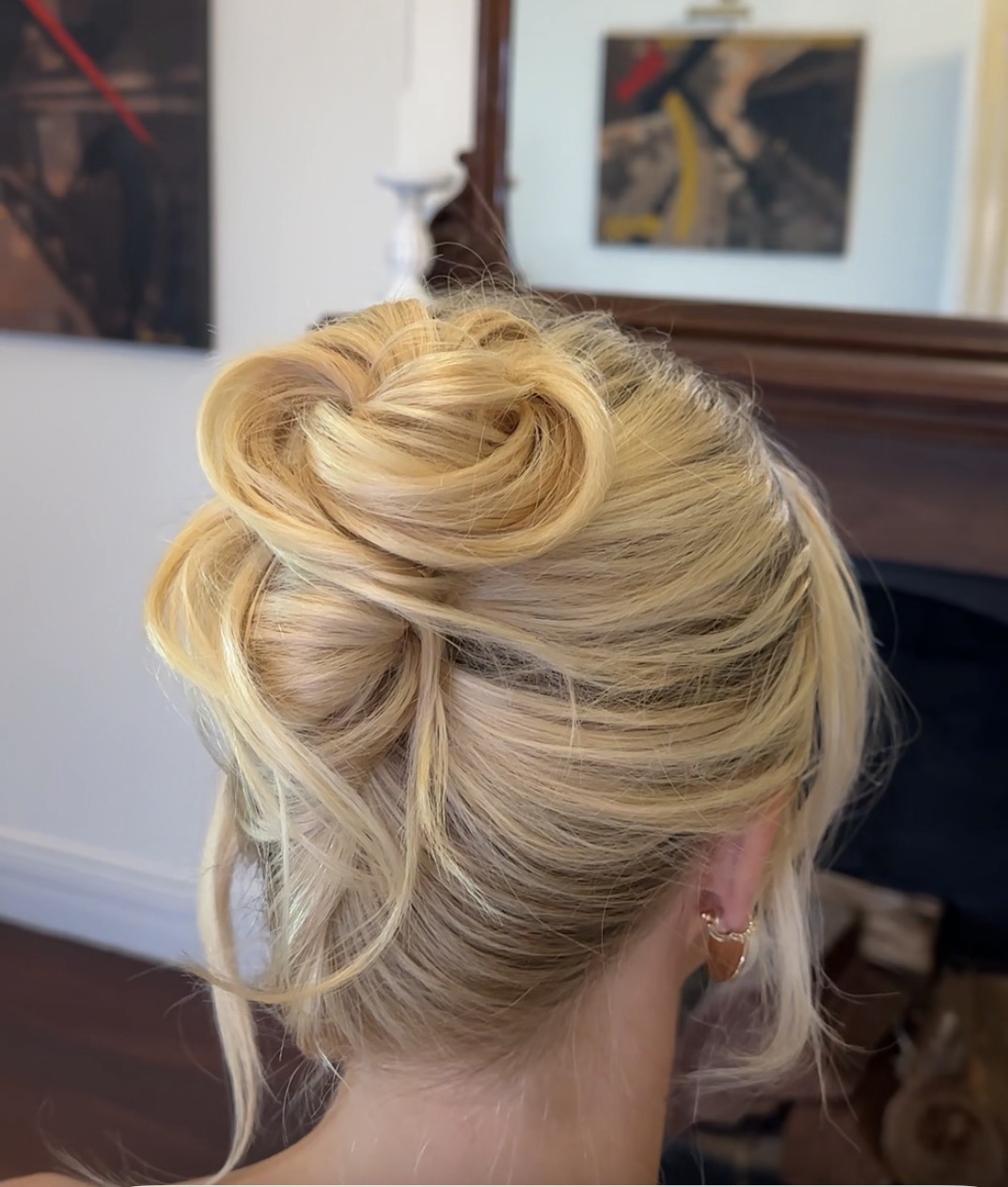 Softly textured modern bridal updo created by a Wexford bridal hairstylist